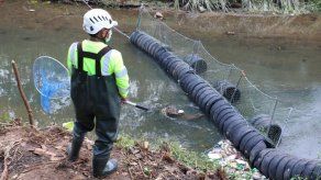 Instalan barrera antibasura en el río Tapia