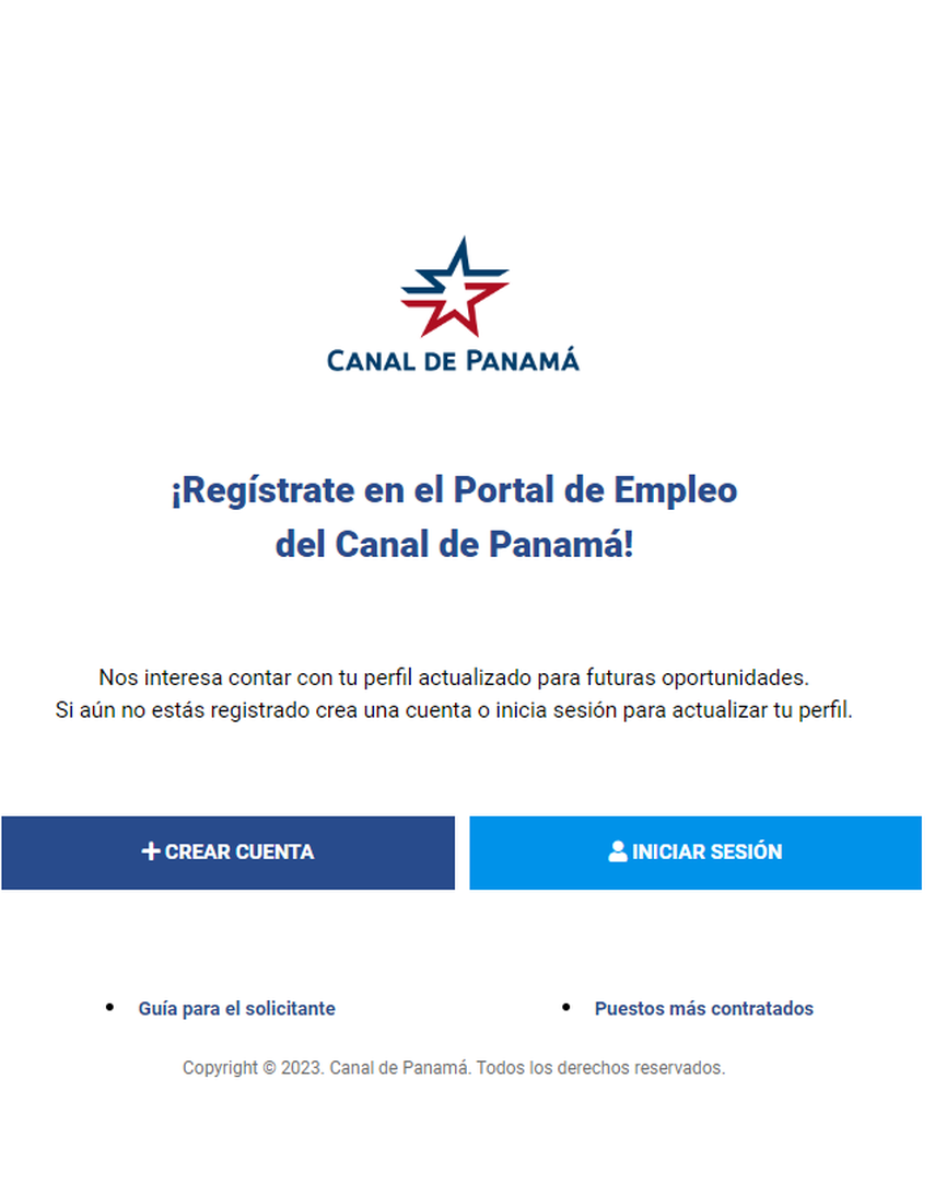 Las personas interesadas en las vacantes deben crear una cuenta en el portal de empleos del Canal de Panamá. Las personas interesadas en las vacantes deben crear una cuenta en el portal de empleos del Canal de Panamá.