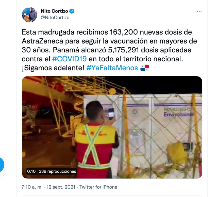 Panamá recibe vacunas de AstraZeneca