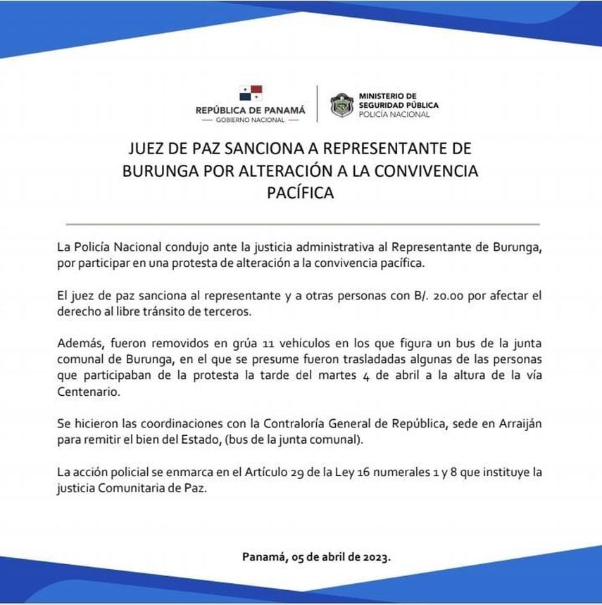 Burunga: Sancionan a representante por participar en protesta.