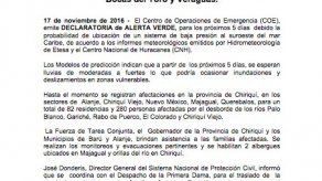 Se declara alerta verde para las provincias de Chiriquí