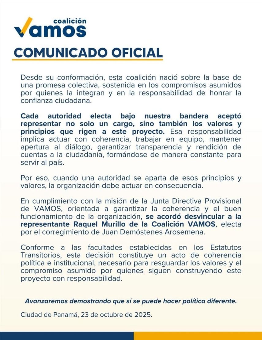 Comunicado de la Coalición Vamos. Comunicado de la Coalición Vamos.