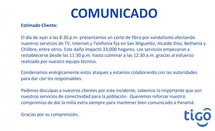 Clientes de Tigo se ven afectados en el servcio por vandalismo.