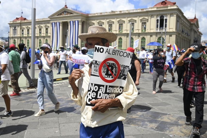 Protestas en El Salvador contra el bitcóin.