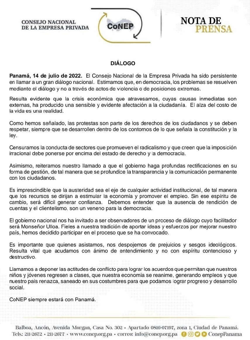 Comunicado del Conep