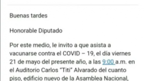 Diputados de la Asamblea recibieron correo con detalles de jornada de vacunación