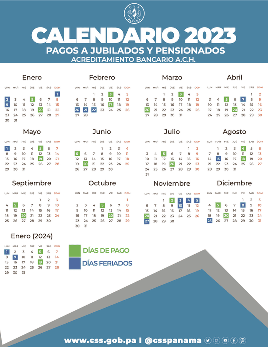 La Caja de Seguro Social (CSS) que a partir del miércoles 5 de julio, iniciará el pago para jubilados y pensionados en todo Panamá, mediante el acreditamiento bancario por ACH. La Caja de Seguro Social (CSS) que a partir del miércoles 5 de julio, iniciará el pago para jubilados y pensionados en todo Panamá, mediante el acreditamiento bancario por ACH.