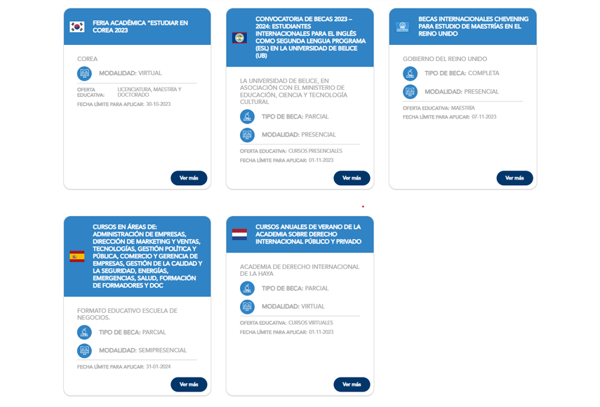 La Cancillería da a conocer la oferta de becas disponibles, en centros de educación de países como Corea del Sur, Belice, Reino Unido, España y Países Bajos. La Cancillería da a conocer la oferta de becas disponibles, en centros de educación de países como Corea del Sur, Belice, Reino Unido, España y Países Bajos.