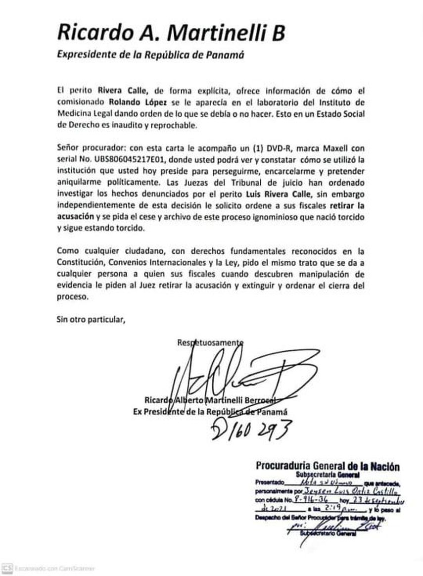 Caso Pinchazos: Martinelli envía carta al Procurador
