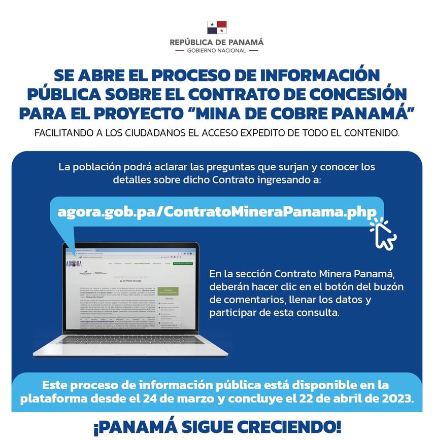 Entre los temas del nuevo acuerdo del Estado y Minera Panamá a los que se puede acceder se añaden: texto oficial, resumen de términos, tablas comparativas de los términos económicos claves y la comparación de aspectos entre el actual y la Ley 9 de 1997.