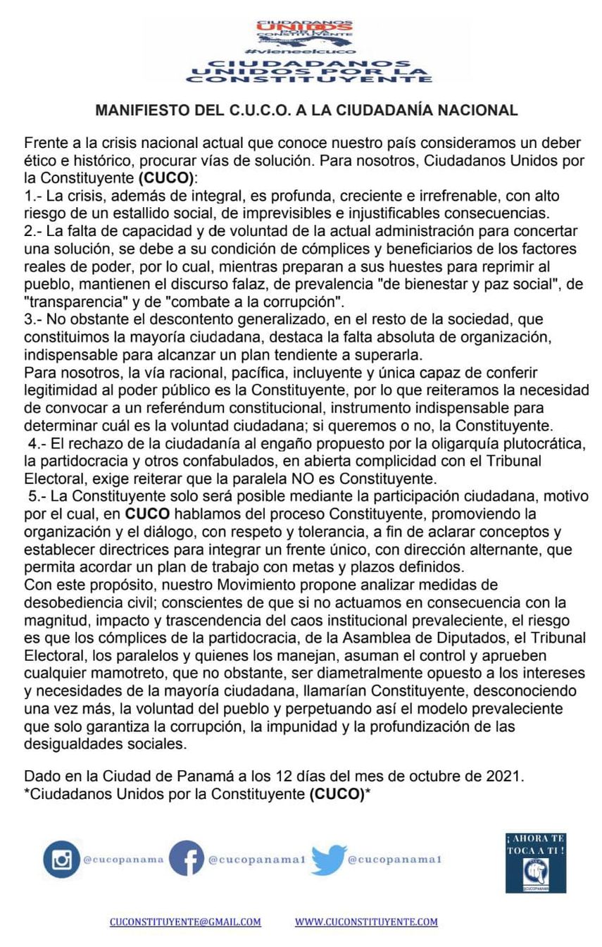 Movimiento pro Constituyente llama a la desobediencia civil