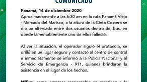 Investigan altercado entre 2 usuarios de MiBus. Uno falleció.