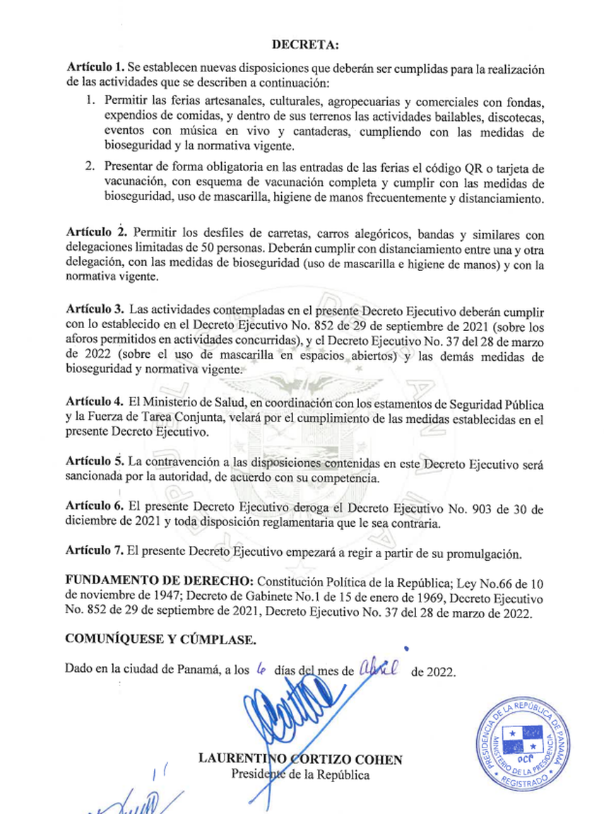 Decreto firmado por el Ejecutivo y el Minsa