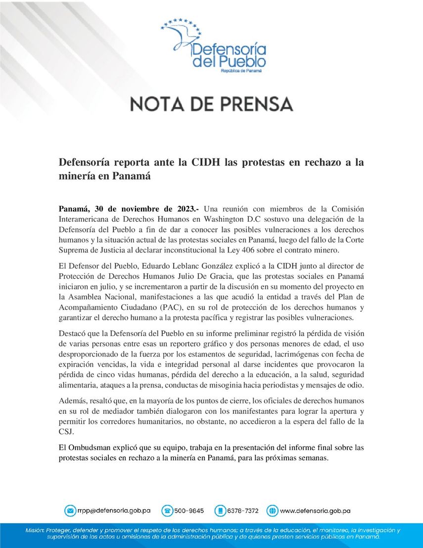 Defensoría Del Pueblo Brinda Informe Sobre Manifestaciones 9762