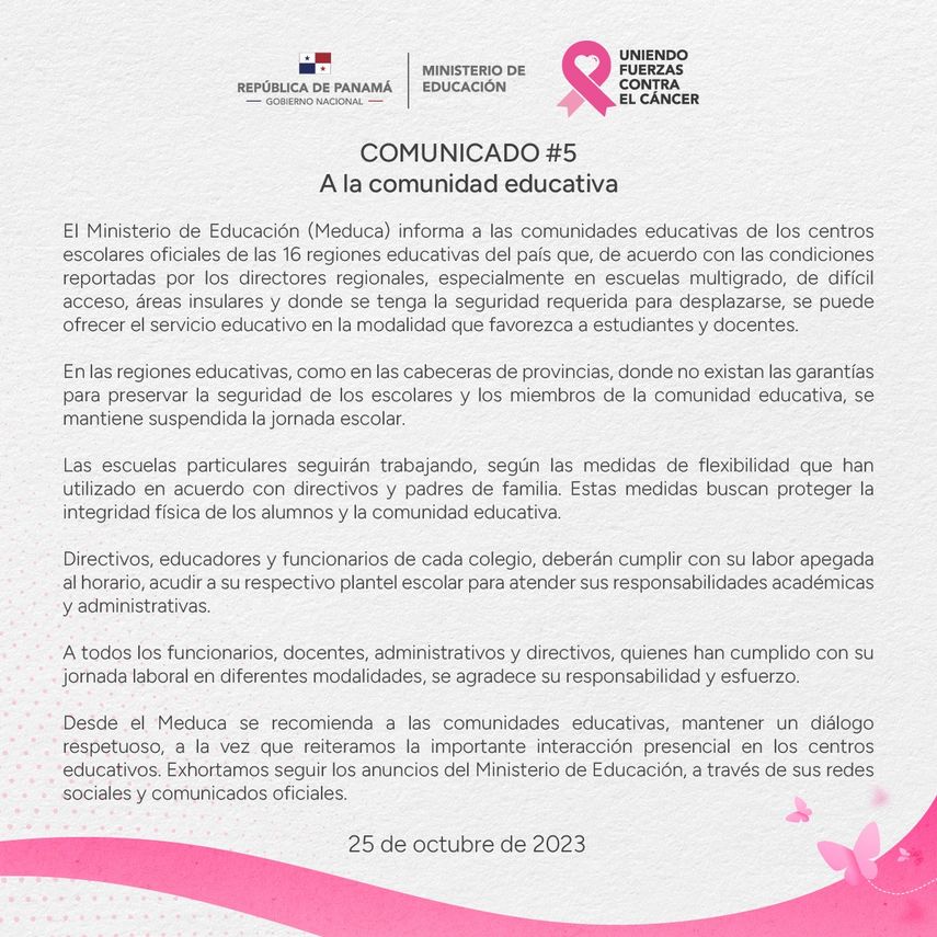 Meduca agregó que, las escuelas particulares seguirán trabajando, según las medidas de flexibilidad que han utilizado en acuerdo con directivos y padres de familia. Meduca agregó que, las escuelas particulares seguirán trabajando, según las medidas de flexibilidad que han utilizado en acuerdo con directivos y padres de familia.