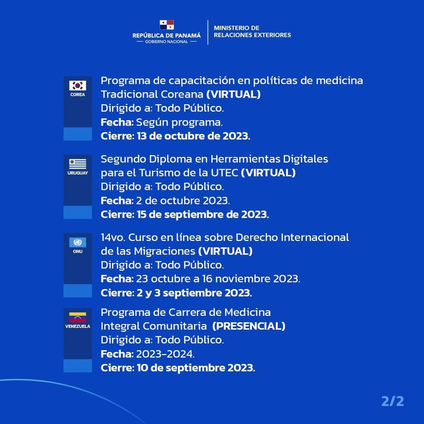 Estas son las becas internacionales que ofrece la Cancillería de Panamá. Estas son las becas internacionales que ofrece la Cancillería de Panamá.