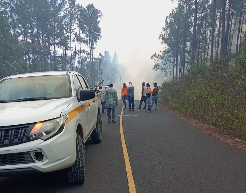 Bomberos, personal del Ministerio de Ambiente y brigadistas, trabajan en las labores de extinción del incendio de Masa Vegetal en la Reserva Forestal La Yeguada, provincia de Veraguas. 