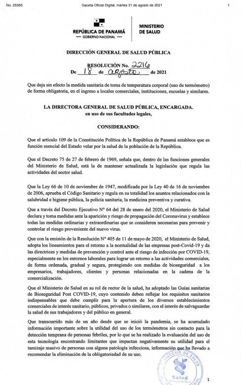 El MINSA dejó sin efecto la medida sanitaria de toma de temperatura corporal de forma obligatoria.