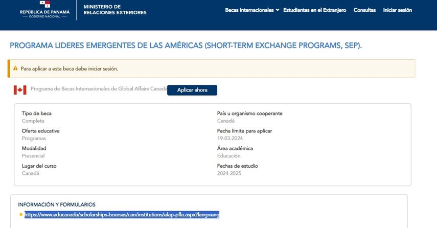 La Cancillería de Panamá pone a disposición de los estudiantes panameños interesados, convocatoria de estudios universitarios en Canadá. La Cancillería de Panamá pone a disposición de los estudiantes panameños interesados, convocatoria de estudios universitarios en Canadá.