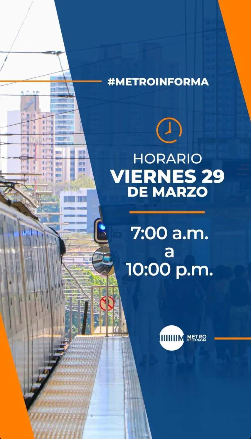 El Metro de Panamá dio a conocer que se mantendrá en funcionamiento durante todos los días de la Semana Santa. El Metro de Panamá dio a conocer que se mantendrá en funcionamiento durante todos los días de la Semana Santa.