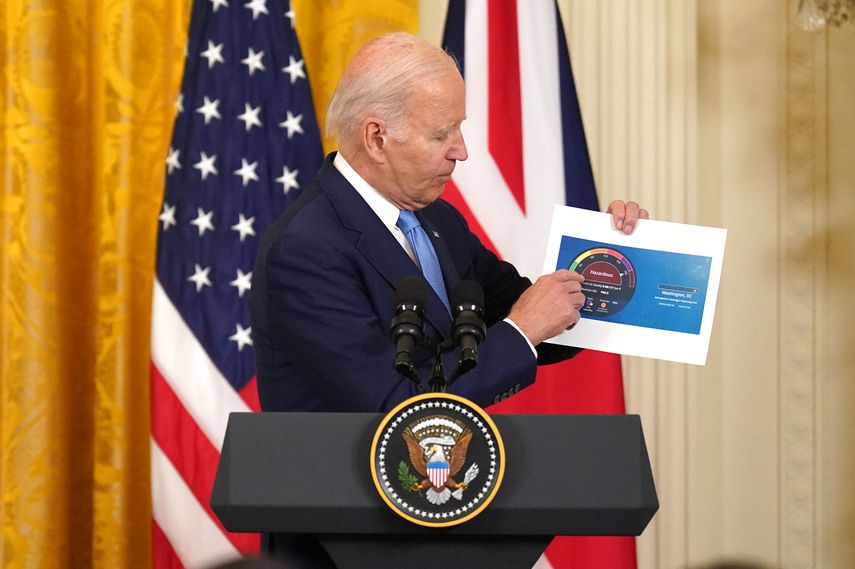 El presidente de Estados Unidos, Joe Biden, en medio de su discurso antes firmar la "declaración del atlántico". El presidente de Estados Unidos, Joe Biden, en medio de su discurso antes firmar la "declaración del atlántico".