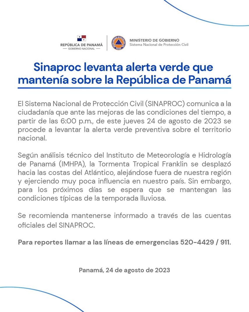A través de un comunicado, Sinaproc señaló que, pese al levantamiento, no descarta lluvias durante los próximos días. A través de un comunicado, Sinaproc señaló que, pese al levantamiento, no descarta lluvias durante los próximos días.