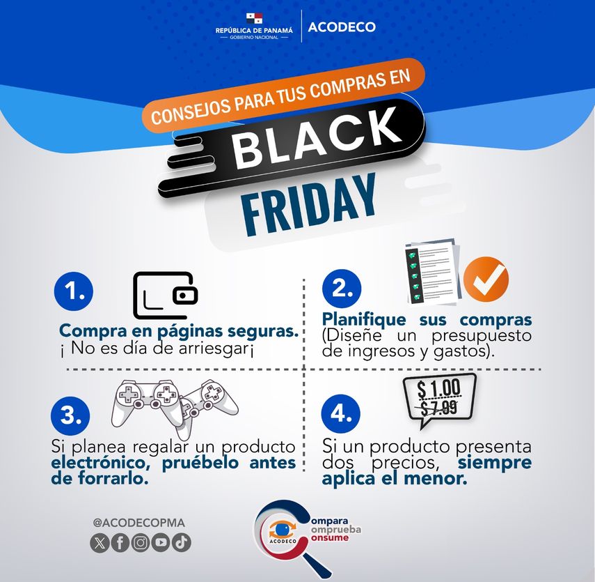 Este viernes varias tiendas y malls en Panamá inician sus promociones por Black Friday. Es muy importante que el precio regular y el nuevo precio especial de venta, se muestren claramente a los compradores, señala la Acodeco. Este viernes varias tiendas y malls en Panamá inician sus promociones por Black Friday. Es muy importante que el precio regular y el nuevo precio especial de venta, se muestren claramente a los compradores, señala la Acodeco.