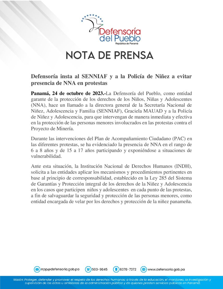 A través de un comunicado, la Defensoría del Pueblo indica que ha detectado a menores de edad participando en las protestas en contra del contrato minero. A través de un comunicado, la Defensoría del Pueblo indica que ha detectado a menores de edad participando en las protestas en contra del contrato minero.
