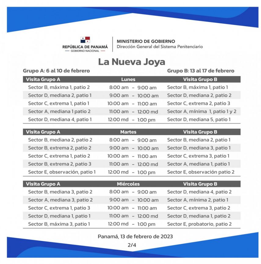 La Dirección General del Sistema Penitenciario (DGSP) informó que la visita presencial de familiares al Complejo Penitenciario La Joya queda suspendida.