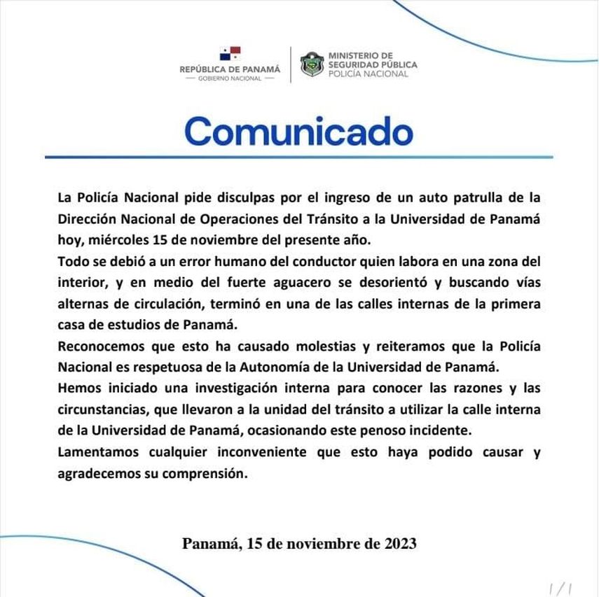 Autoridad de la Polic&iacute;a Nacional explicaron que el hecho se debi&oacute; a un error humano de una unidad de su instituci&oacute;n y lament&oacute; cualquier inconveniente.