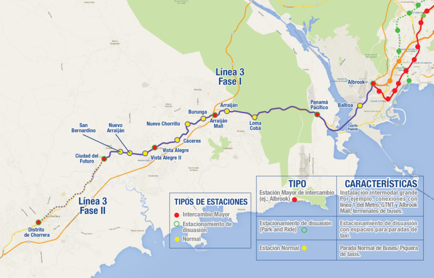La línea 3 del Metro de Panamá contará con 14 estaciones.