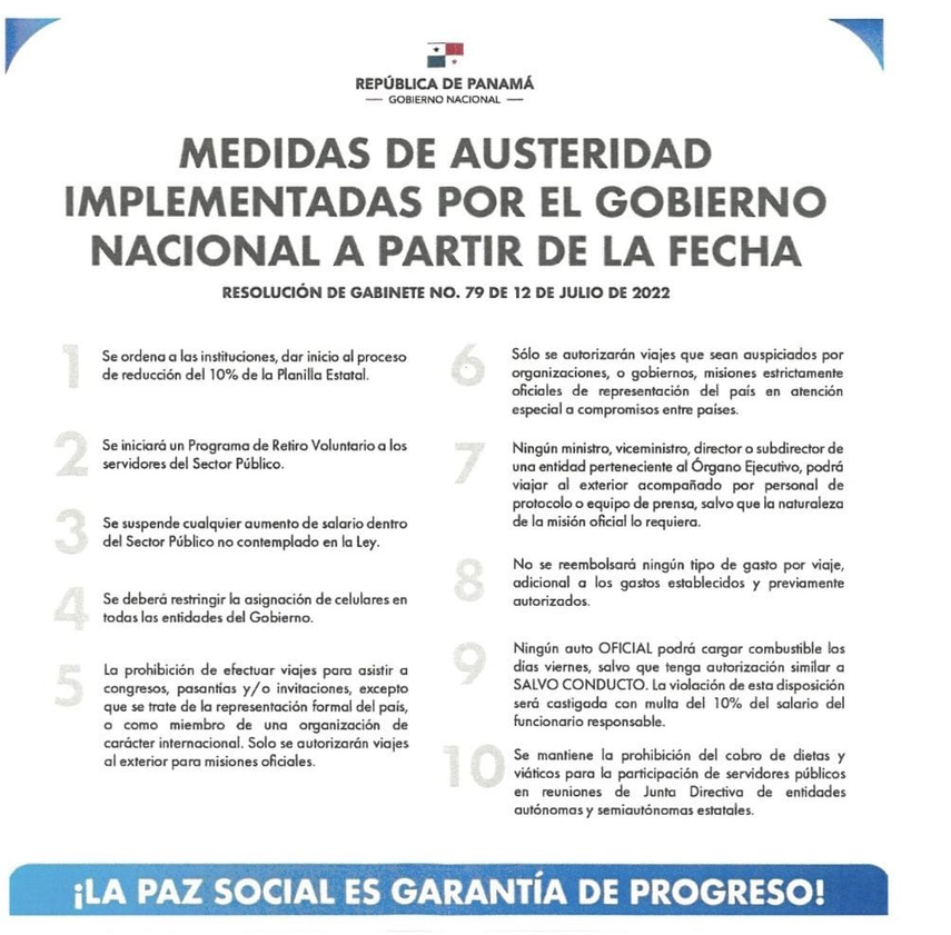 Medidas de austeridad aprobadas por el gobierno
