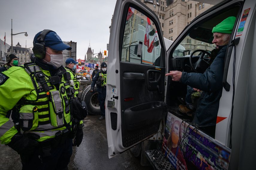 Protestas de camioneros en Canadá.
