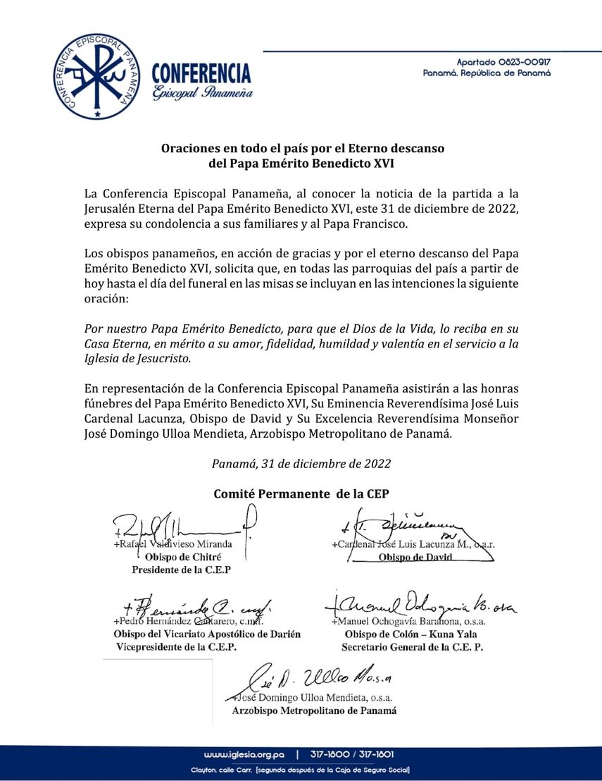 Ulloa y Lacunza asistirán al funeral de Benedicto XVI.