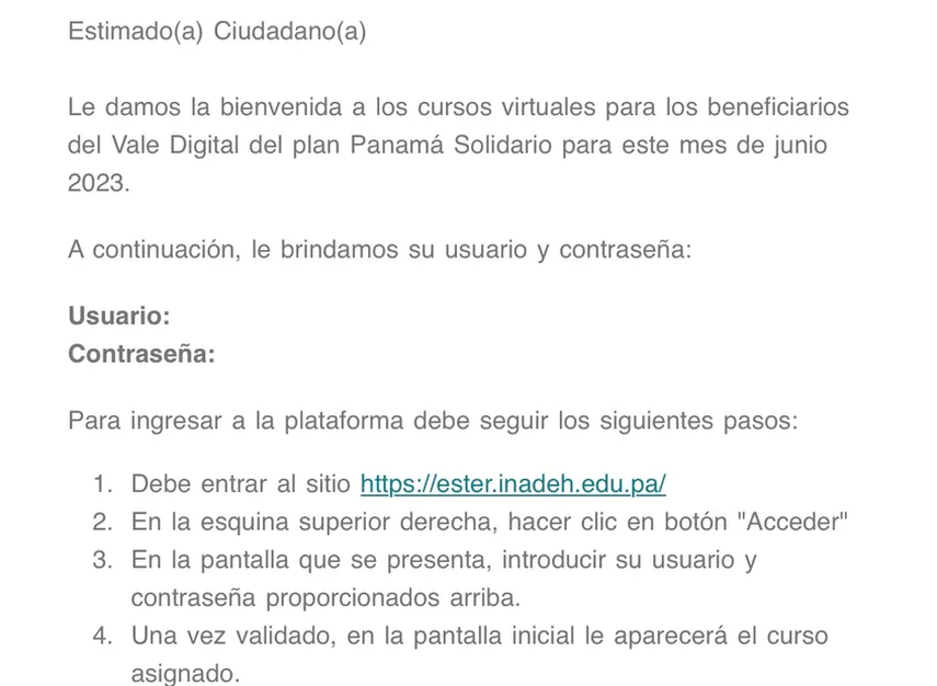 Así luce el correo que envía la plataforma Ester para los beneficiados con el Vale Digital. Así luce el correo que envía la plataforma Ester para los beneficiados con el Vale Digital.